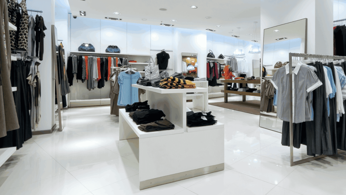 Picture of a clothing store, without customers, tidy and modern as a representation of a store in which retail loss prevention strategies can be applied.