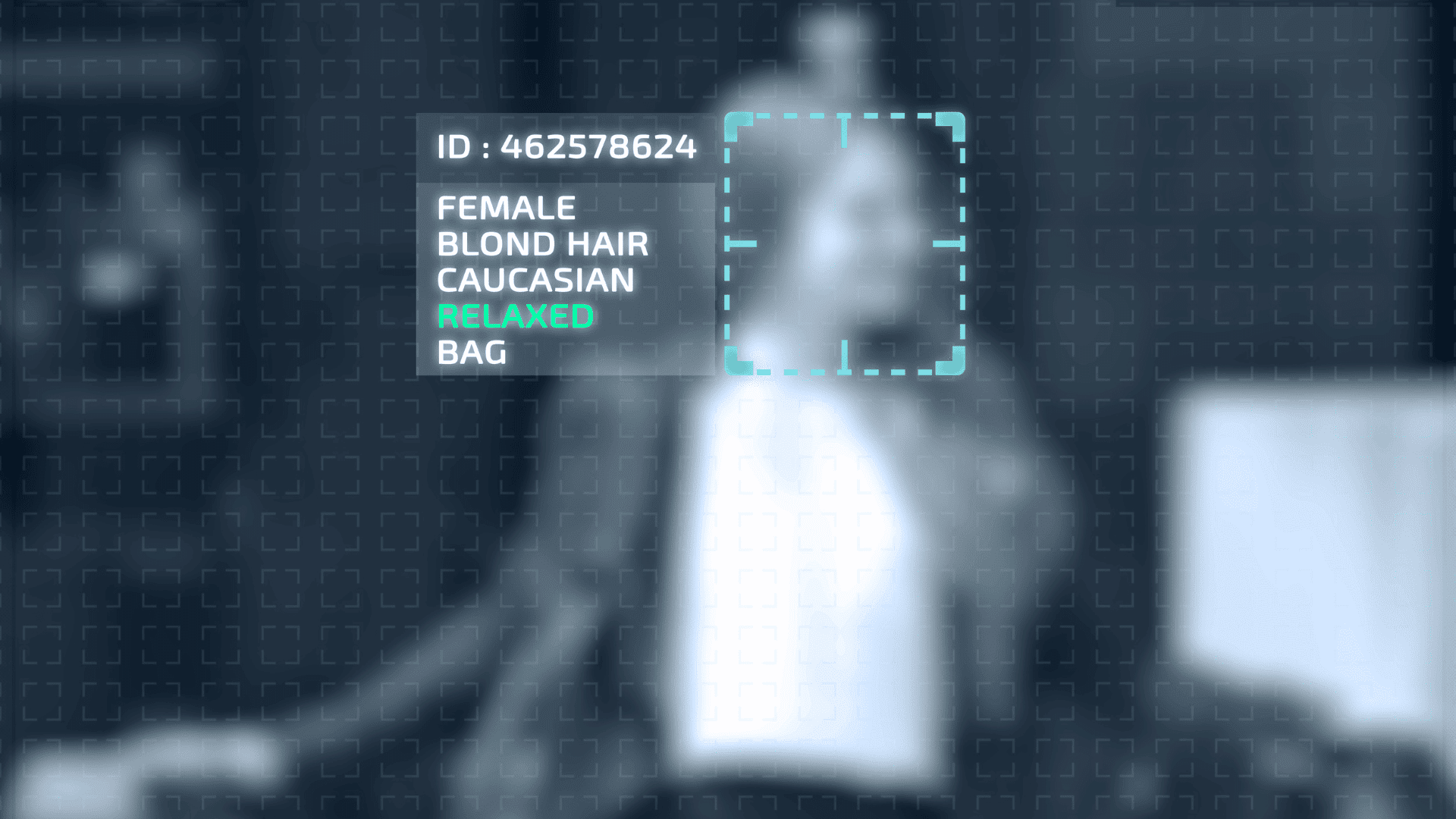 Black and white image capture of a woman with identity data, an example of pattern recognition.
