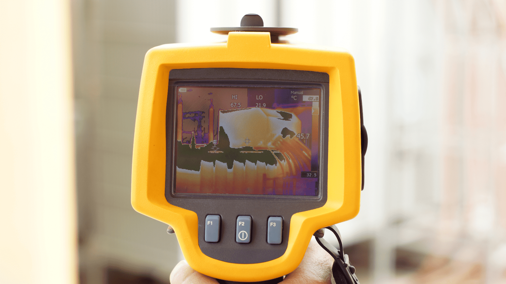 Photo of a handheld thermal imaging camera.